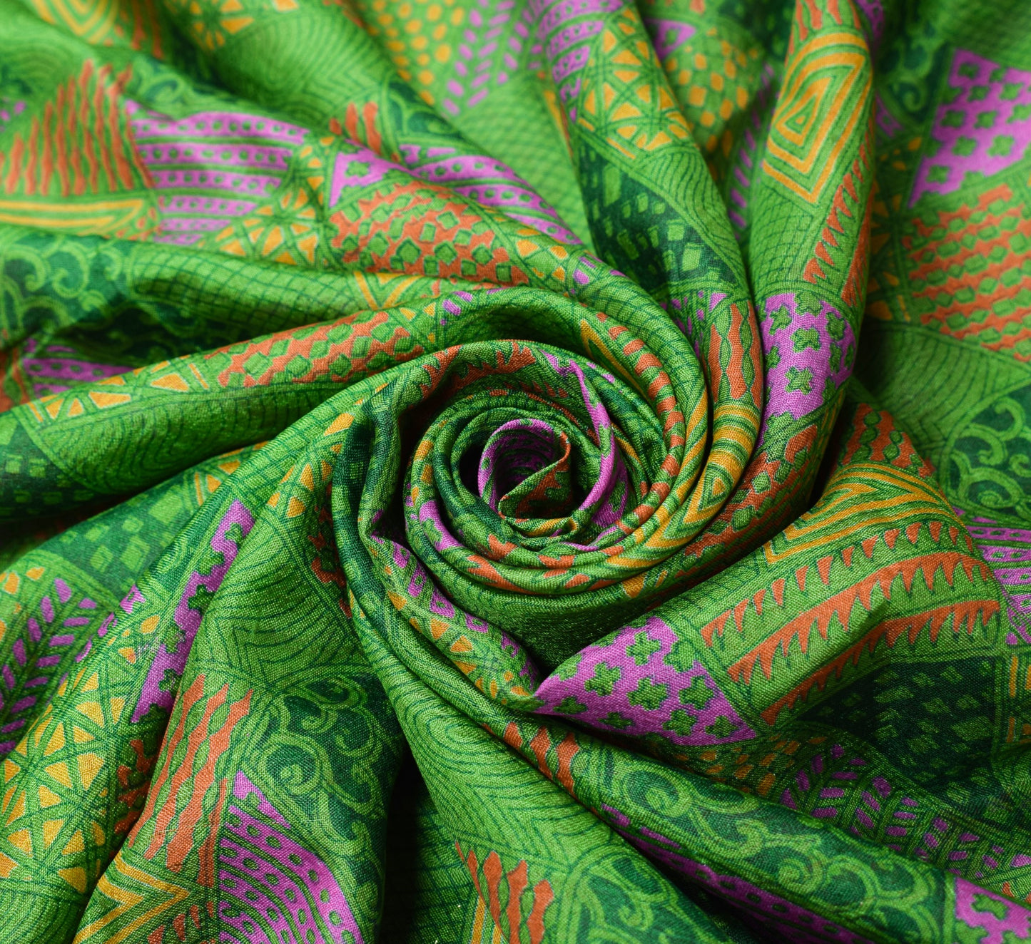 Sushila Vintage Green Saree Pure Silk Printed with Aari Work Soft Craft Fabric