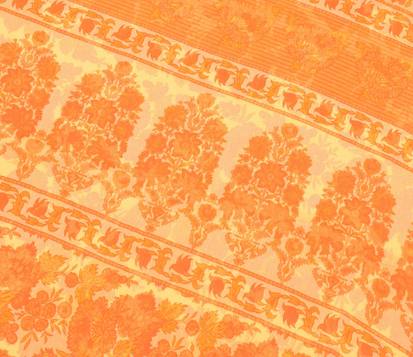 Sushila Vintage Yellow Saree Art Chiffon Silk Printed Floral Soft Craft Fabric