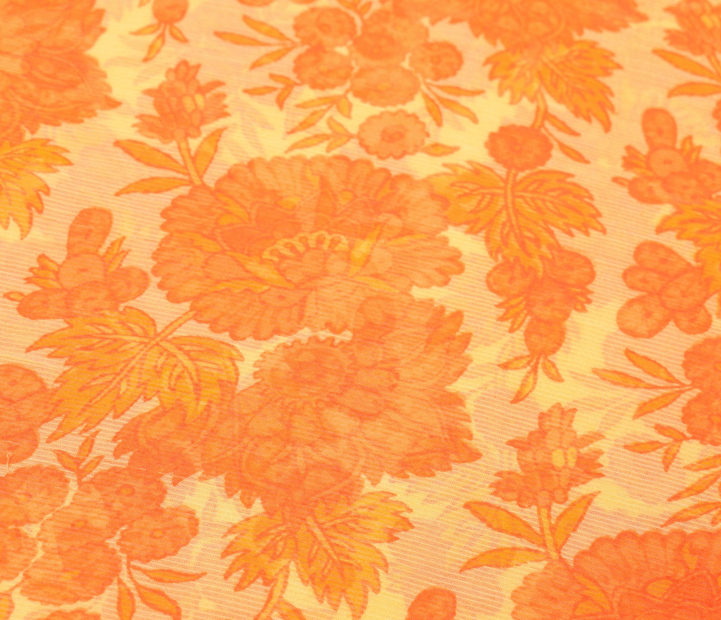 Sushila Vintage Yellow Saree Art Chiffon Silk Printed Floral Soft Craft Fabric