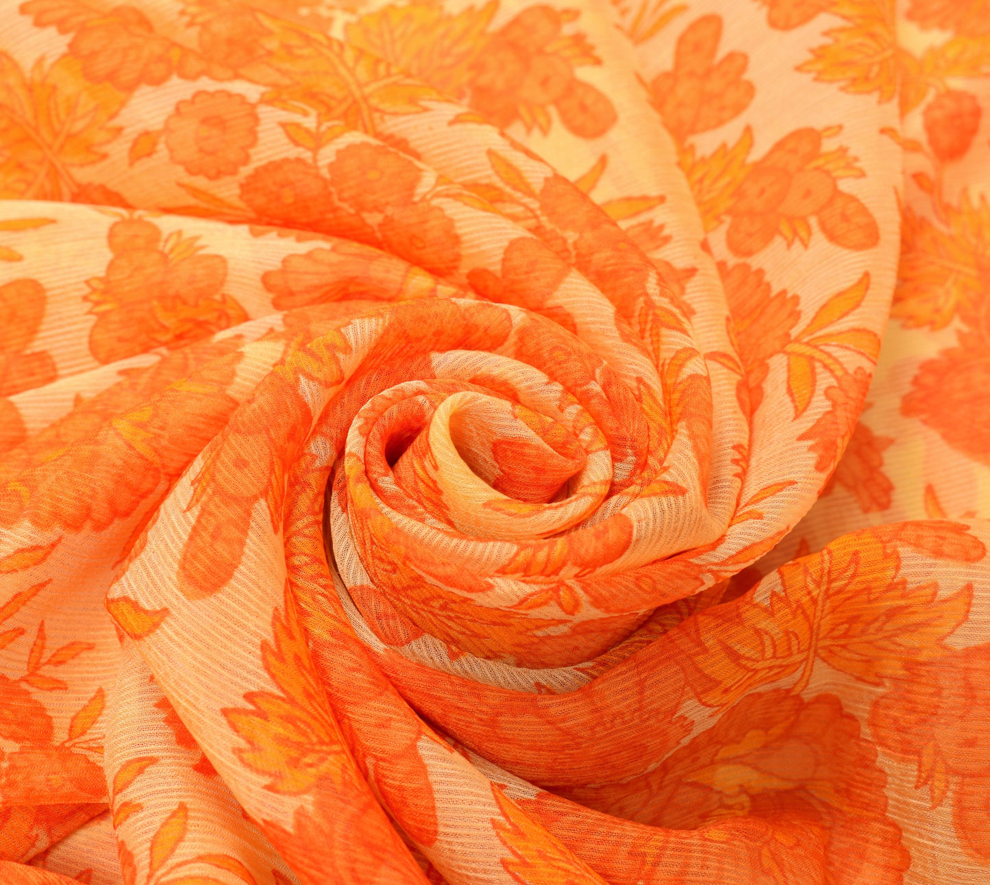 Sushila Vintage Yellow Saree Art Chiffon Silk Printed Floral Soft Craft Fabric