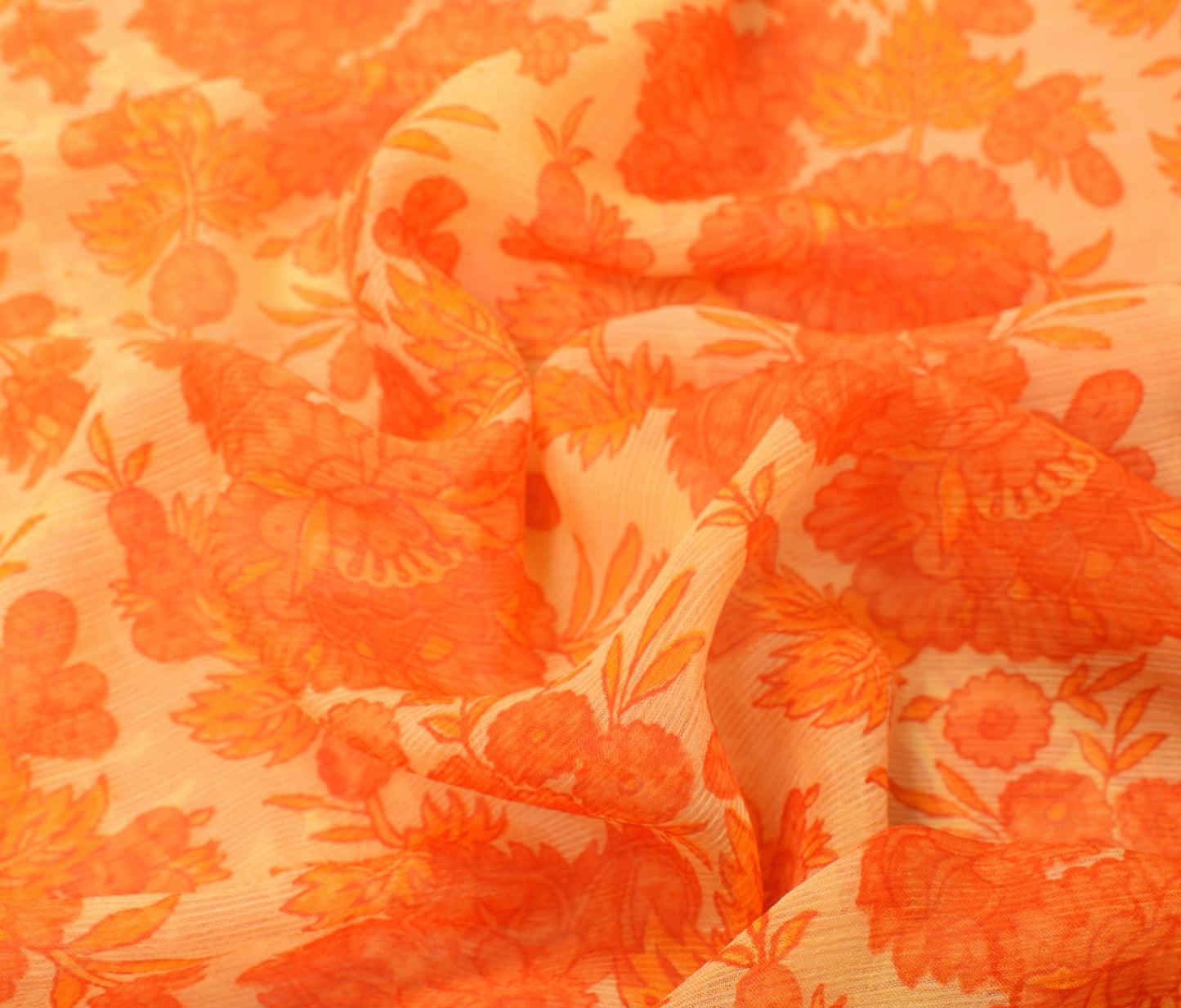 Sushila Vintage Yellow Saree Art Chiffon Silk Printed Floral Soft Craft Fabric
