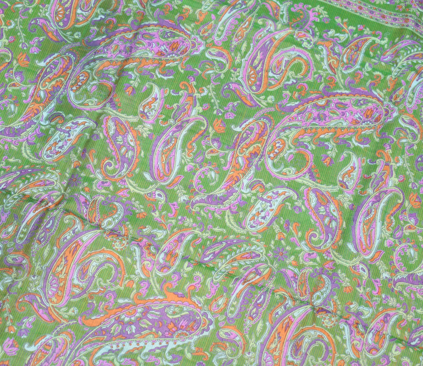 Sushila Vintage Green Saree 100% Pure Silk Printed Soft Floral 5 YD Craft Fabric