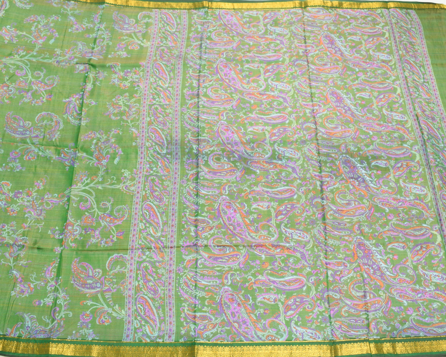 Sushila Vintage Green Saree 100% Pure Silk Printed Soft Floral 5 YD Craft Fabric