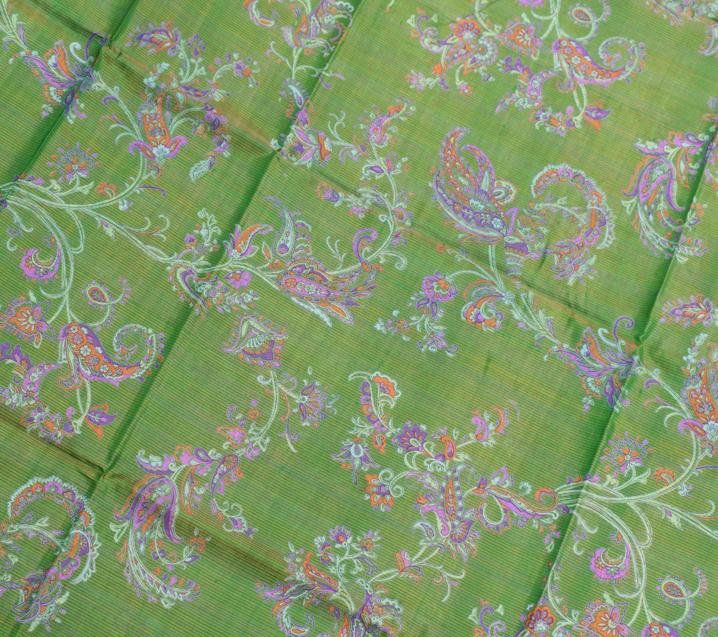 Sushila Vintage Green Saree 100% Pure Silk Printed Soft Floral 5 YD Craft Fabric