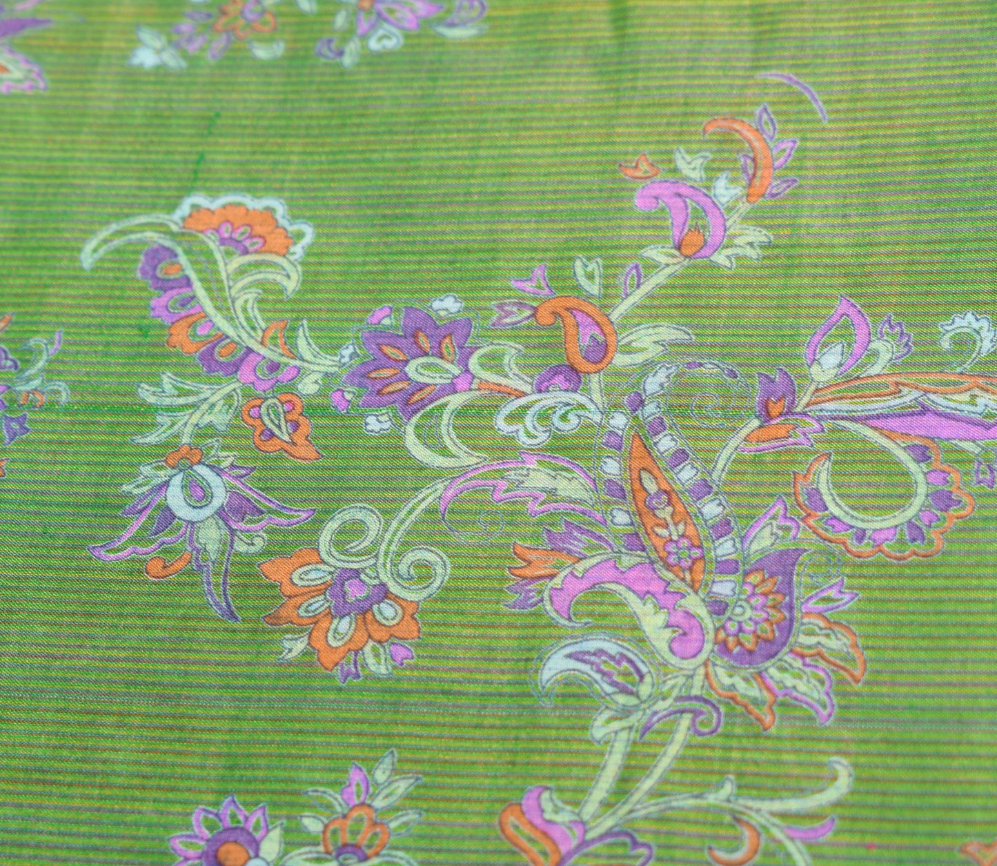 Sushila Vintage Green Saree 100% Pure Silk Printed Soft Floral 5 YD Craft Fabric