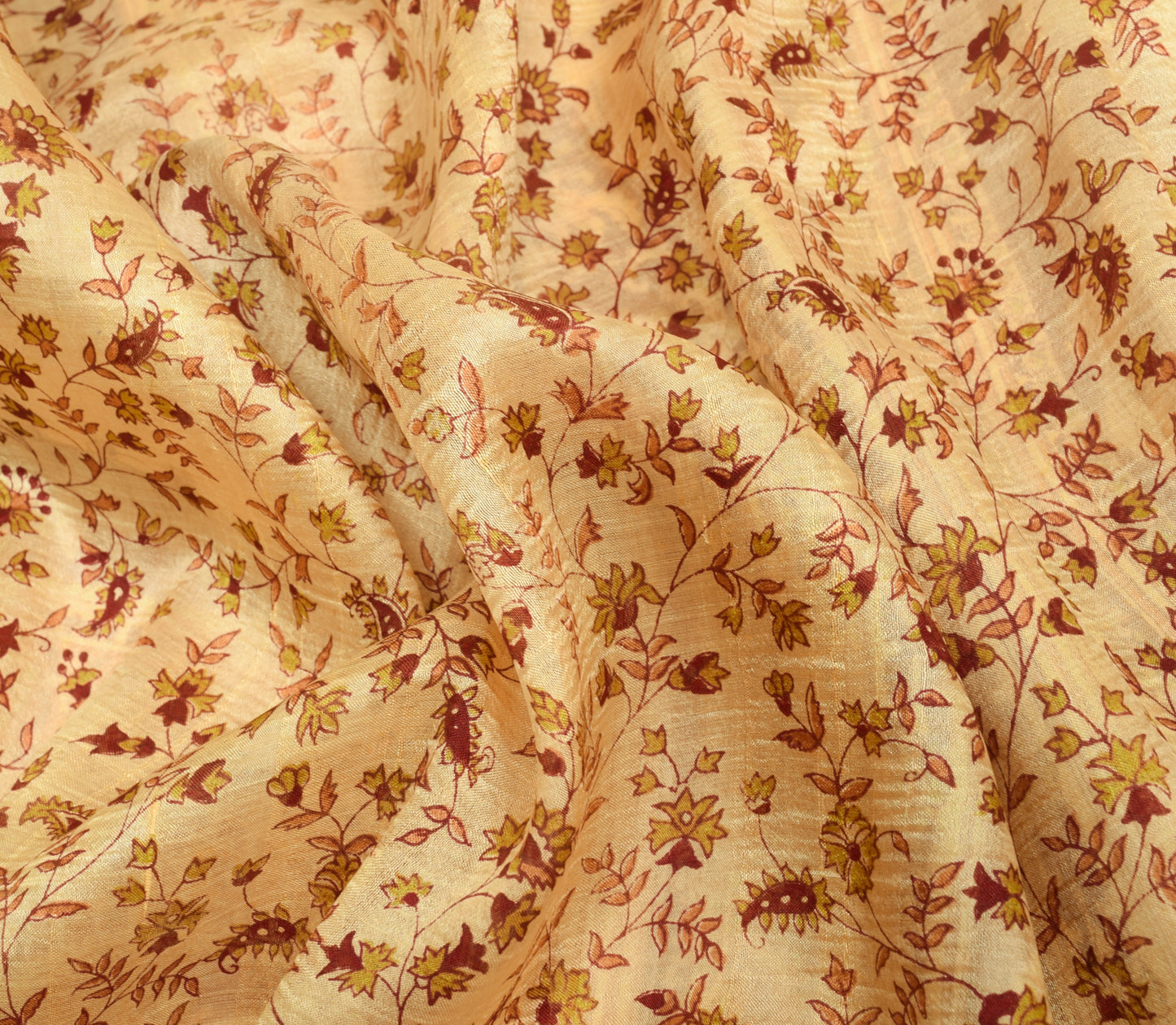 Sushila Vintage Cream Saree 100% Pure Silk Printed Soft Craft Floral Fabric