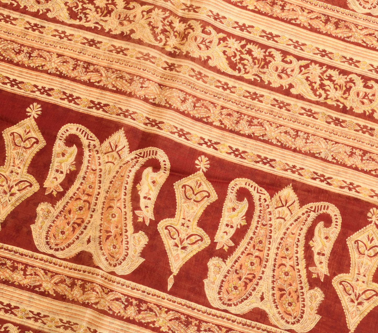 Sushila Vintage Cream Saree 100% Pure Silk Printed Soft Craft Floral Fabric