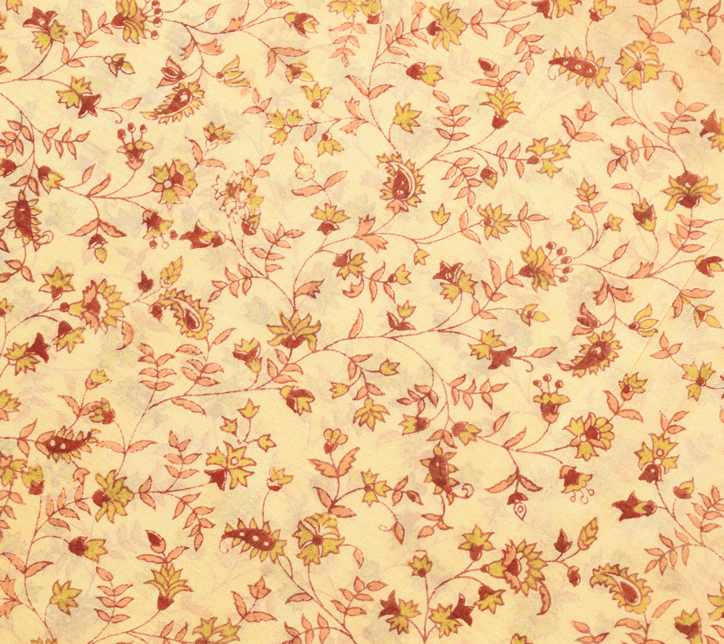 Sushila Vintage Cream Saree 100% Pure Silk Printed Soft Craft Floral Fabric
