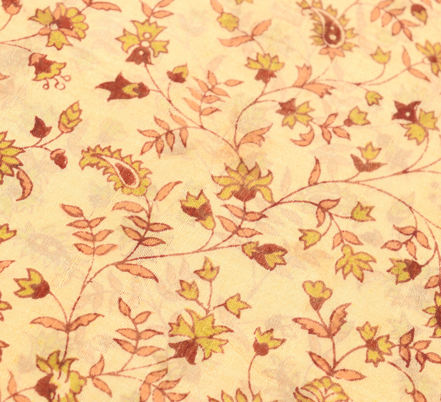 Sushila Vintage Cream Saree 100% Pure Silk Printed Soft Craft Floral Fabric