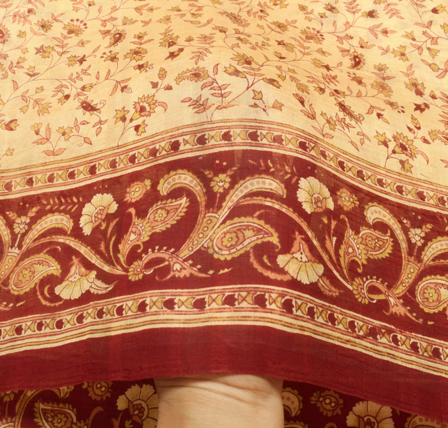 Sushila Vintage Cream Saree 100% Pure Silk Printed Soft Craft Floral Fabric