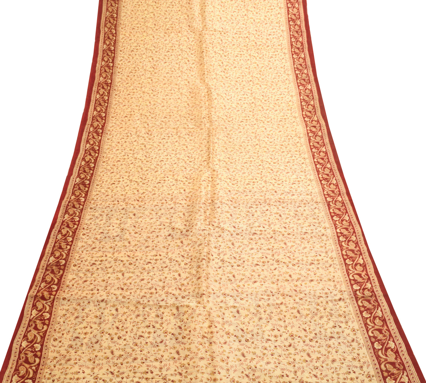 Sushila Vintage Cream Saree 100% Pure Silk Printed Soft Craft Floral Fabric