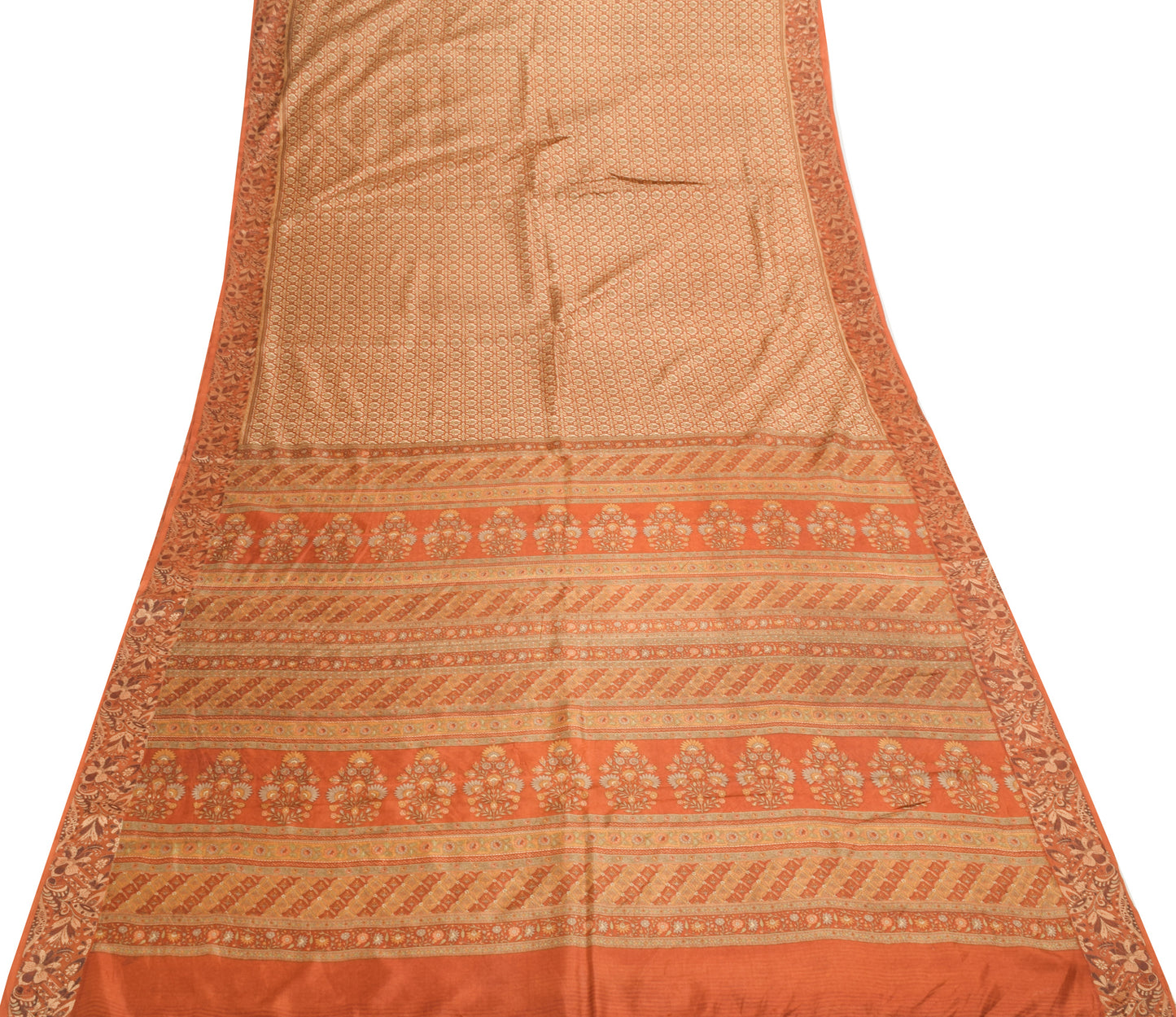 Sushila Vintage Brown Saree 100% Pure Silk Printed Soft Floral Craft Fabric