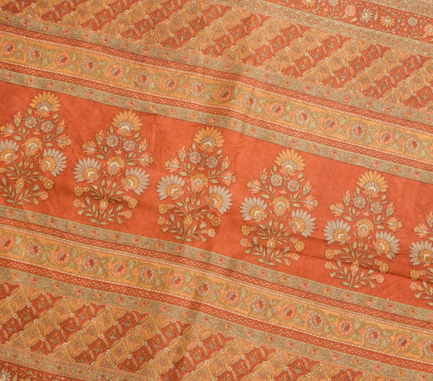 Sushila Vintage Brown Saree 100% Pure Silk Printed Soft Floral Craft Fabric