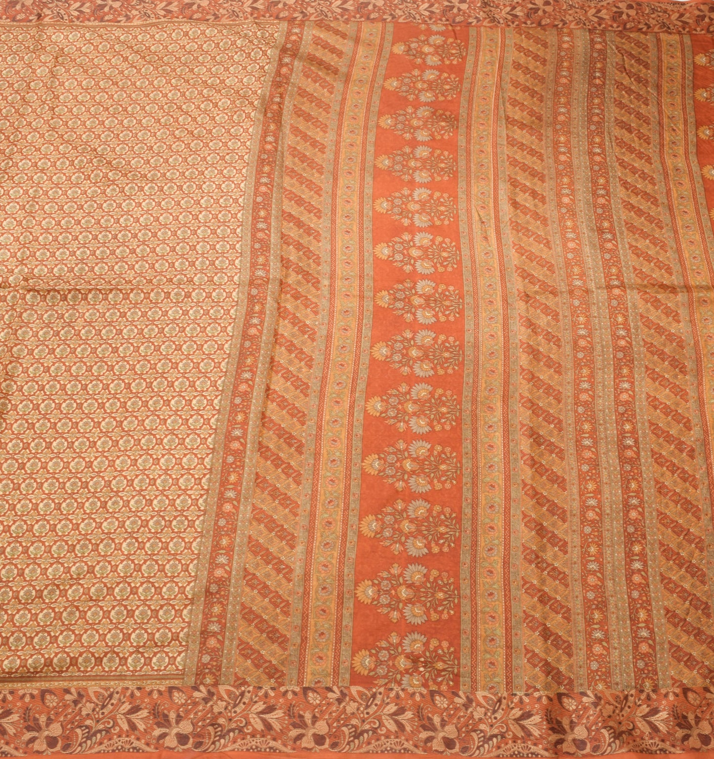 Sushila Vintage Brown Saree 100% Pure Silk Printed Soft Floral Craft Fabric
