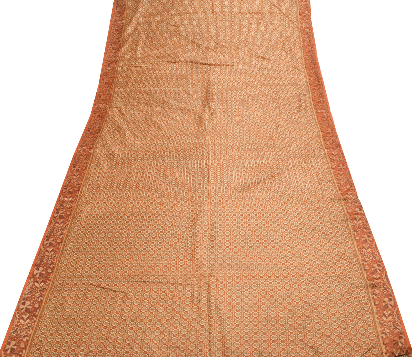 Sushila Vintage Brown Saree 100% Pure Silk Printed Soft Floral Craft Fabric