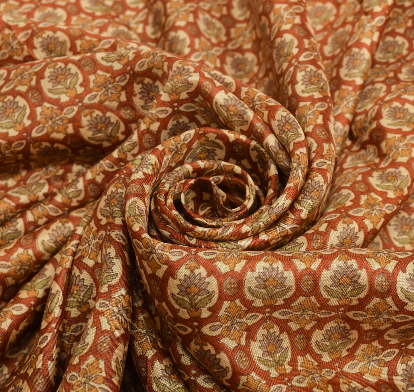 Sushila Vintage Brown Saree 100% Pure Silk Printed Soft Floral Craft Fabric