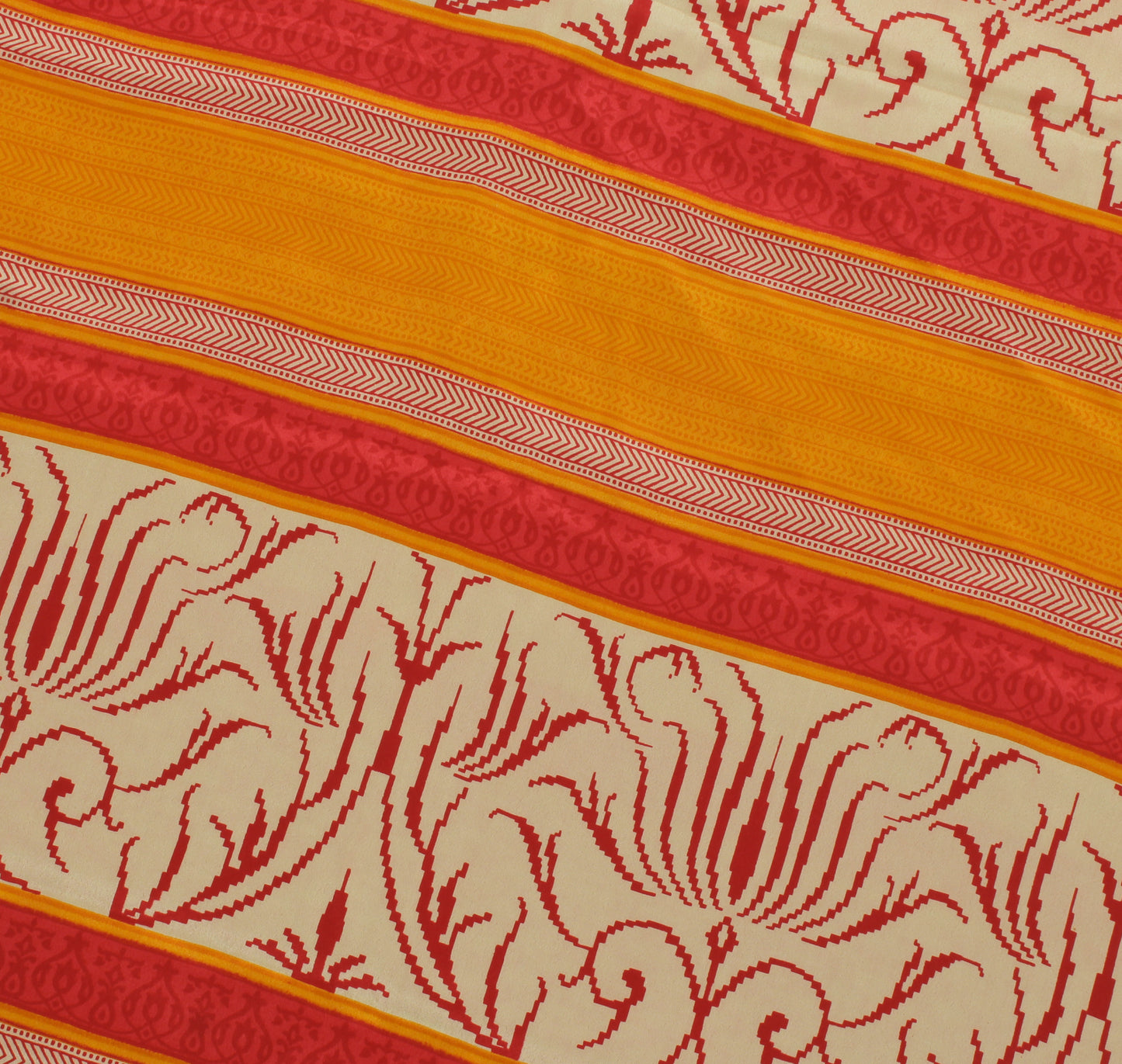 Sushila Vintage Cream Saree Blend Crepe Silk Printed Floral Soft Sari Fabric