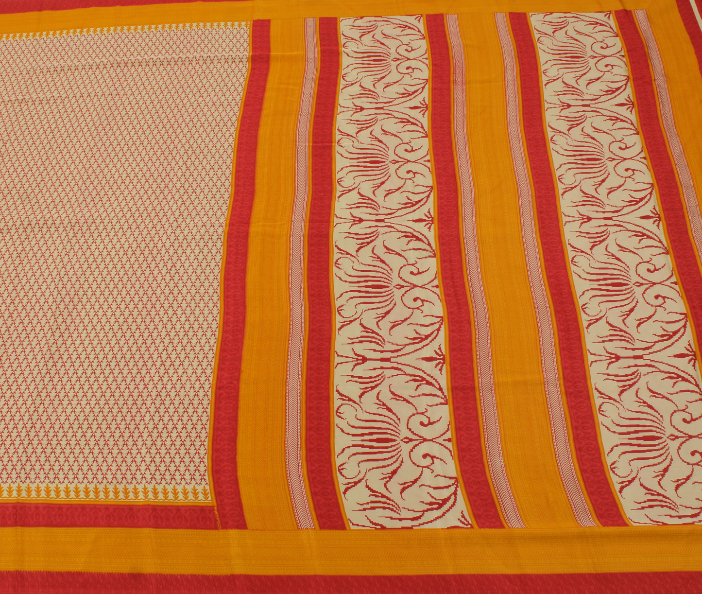 Sushila Vintage Cream Saree Blend Crepe Silk Printed Floral Soft Sari Fabric
