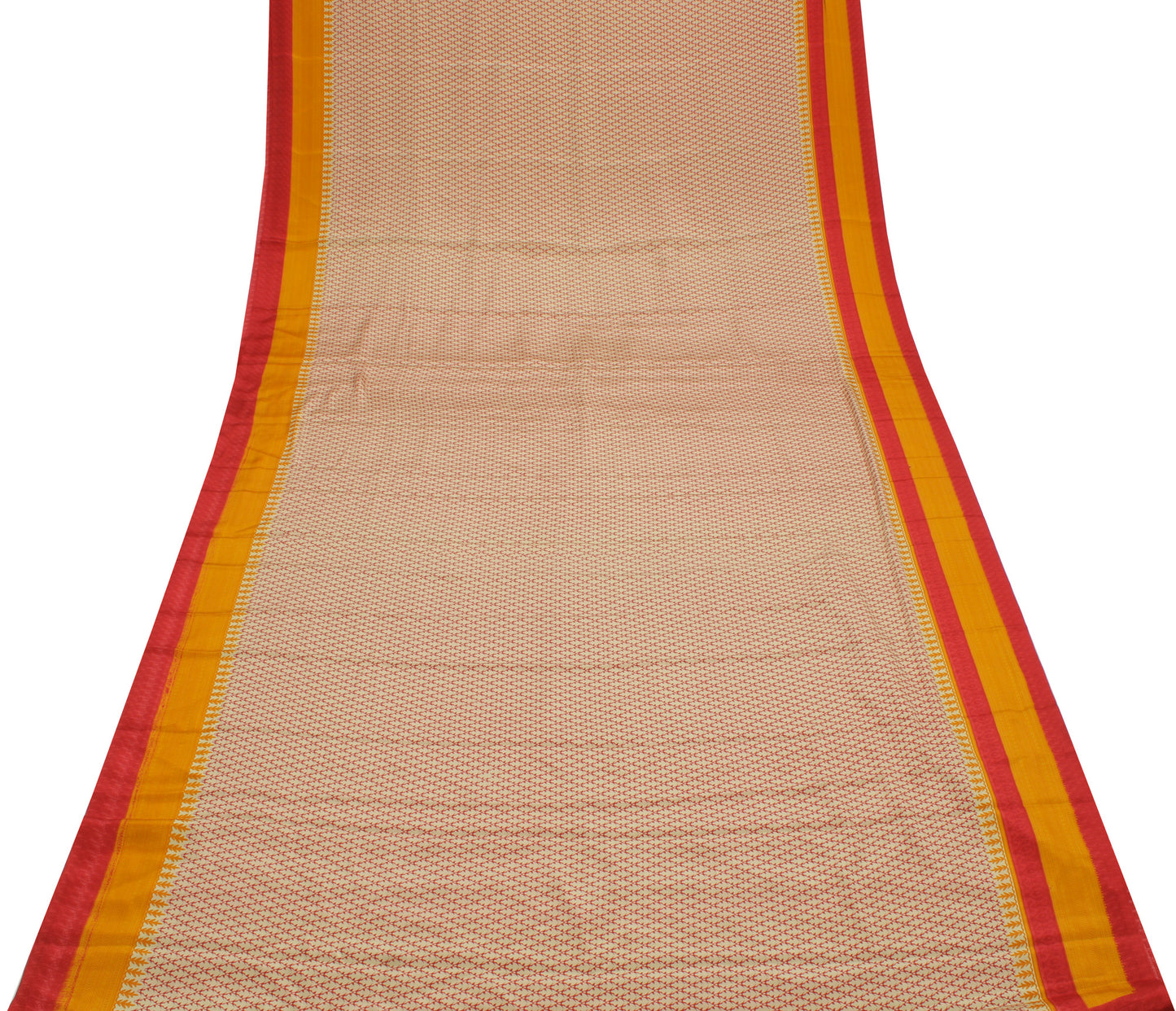 Sushila Vintage Cream Saree Blend Crepe Silk Printed Floral Soft Sari Fabric