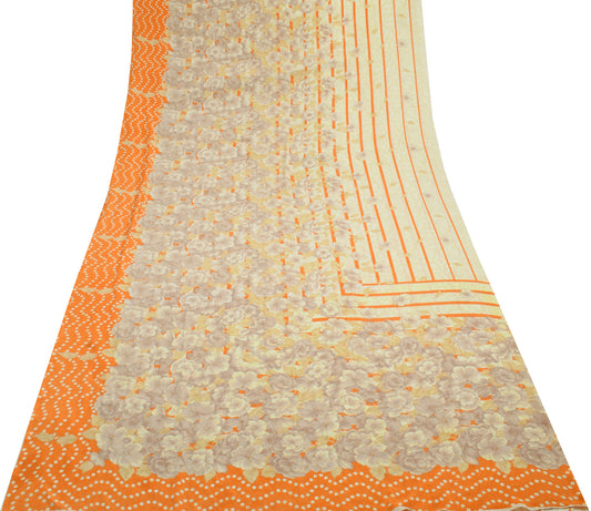 Sushila Vintage Indian Saree Blend Crepe Silk Printed Floral Soft 5 Yard Fabric