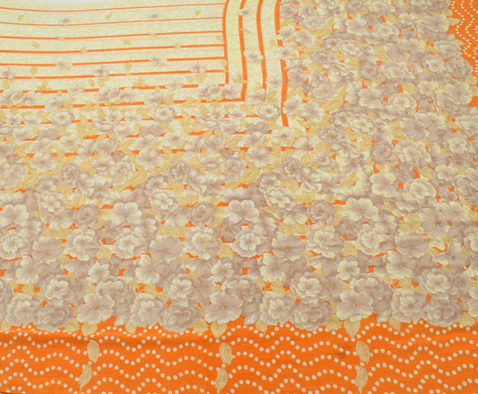 Sushila Vintage Indian Saree Blend Crepe Silk Printed Floral Soft 5 Yard Fabric
