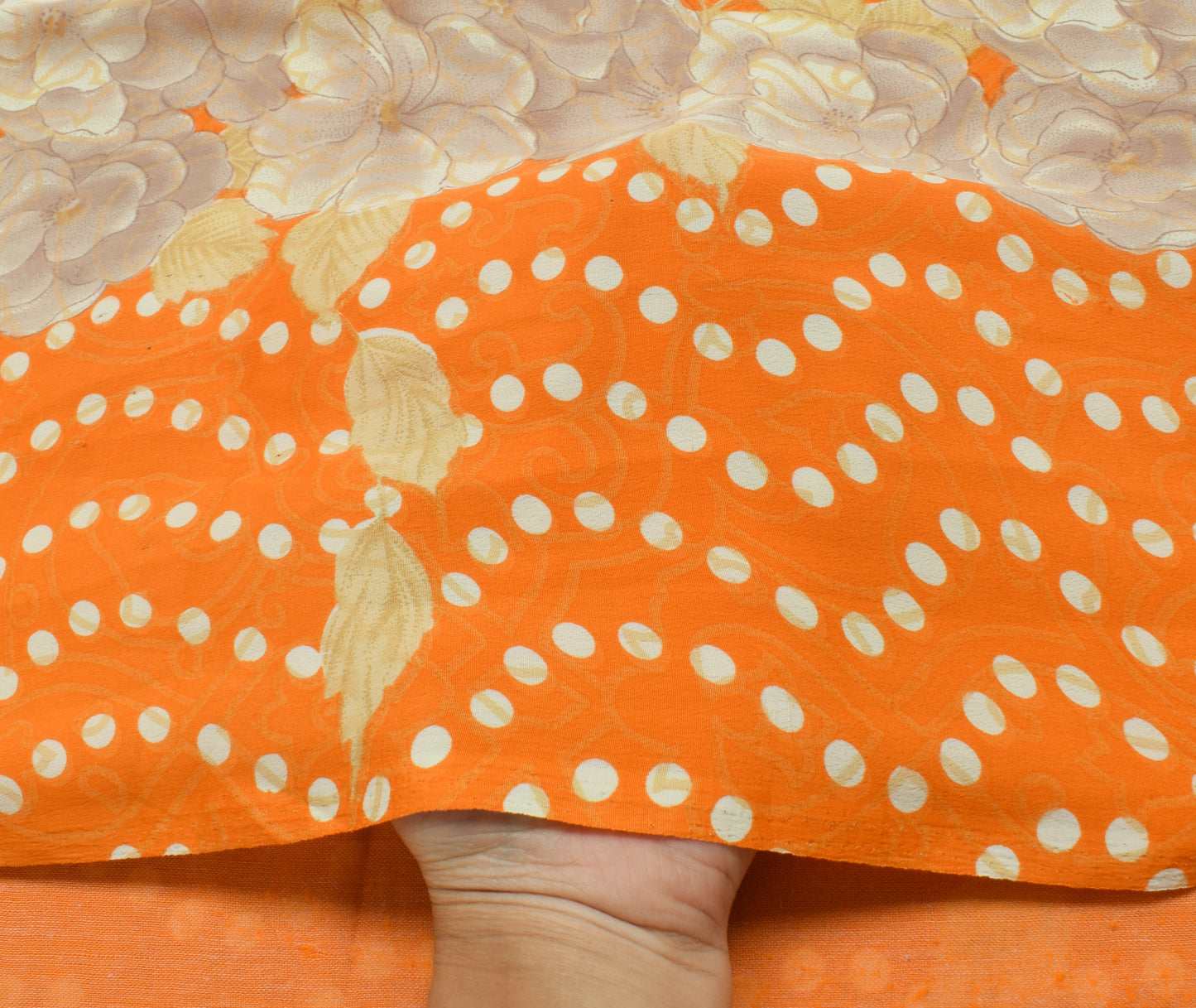 Sushila Vintage Indian Saree Blend Crepe Silk Printed Floral Soft 5 Yard Fabric