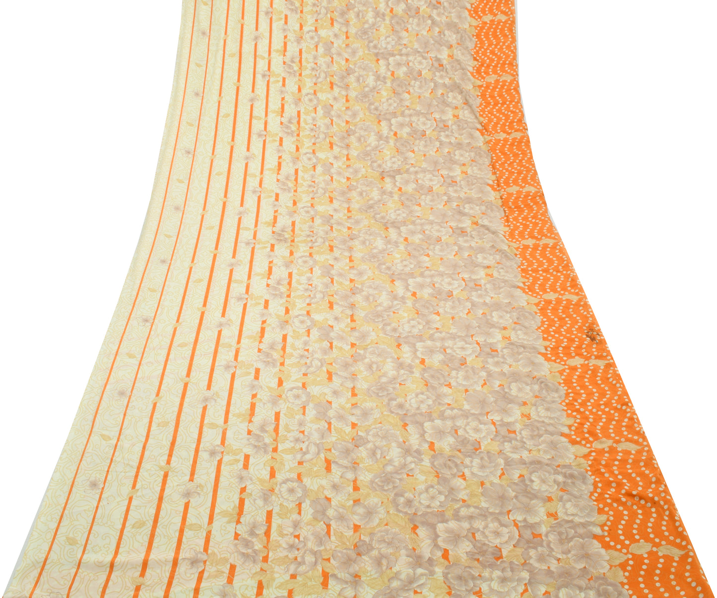 Sushila Vintage Indian Saree Blend Crepe Silk Printed Floral Soft 5 Yard Fabric