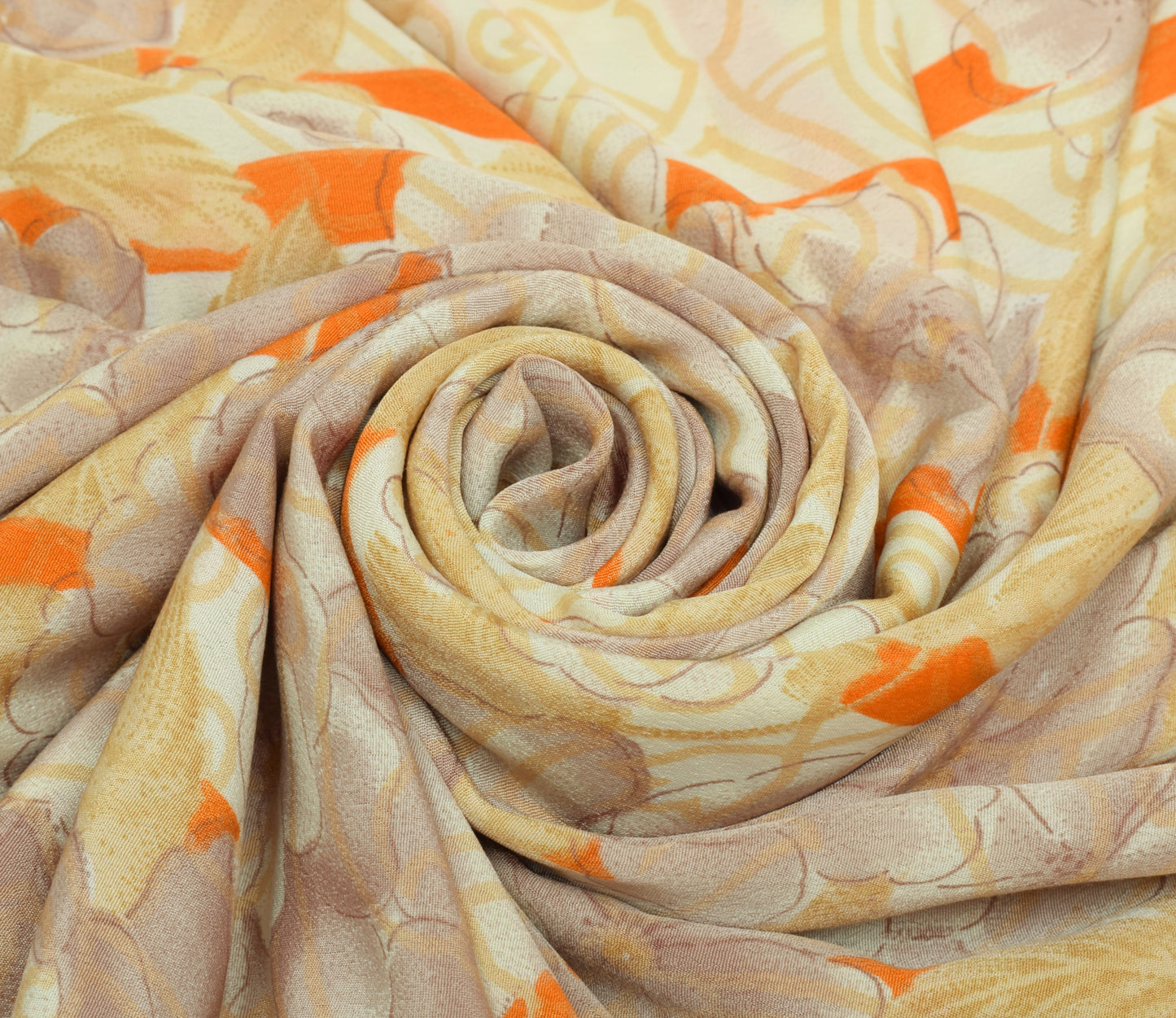 Sushila Vintage Indian Saree Blend Crepe Silk Printed Floral Soft 5 Yard Fabric