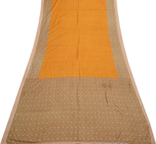 Sushila Vintage Mustard Saree Blend Crepe Silk Printed Craft Soft 5 Yard Fabric