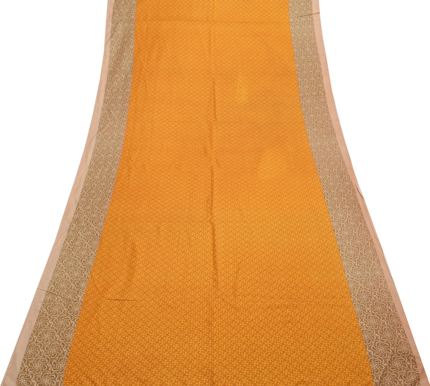 Sushila Vintage Mustard Saree Blend Crepe Silk Printed Craft Soft 5 Yard Fabric