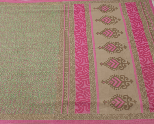Sushila Vintage Indian Saree Blend Crepe Silk Printed Soft Craft 5 Yard Fabric
