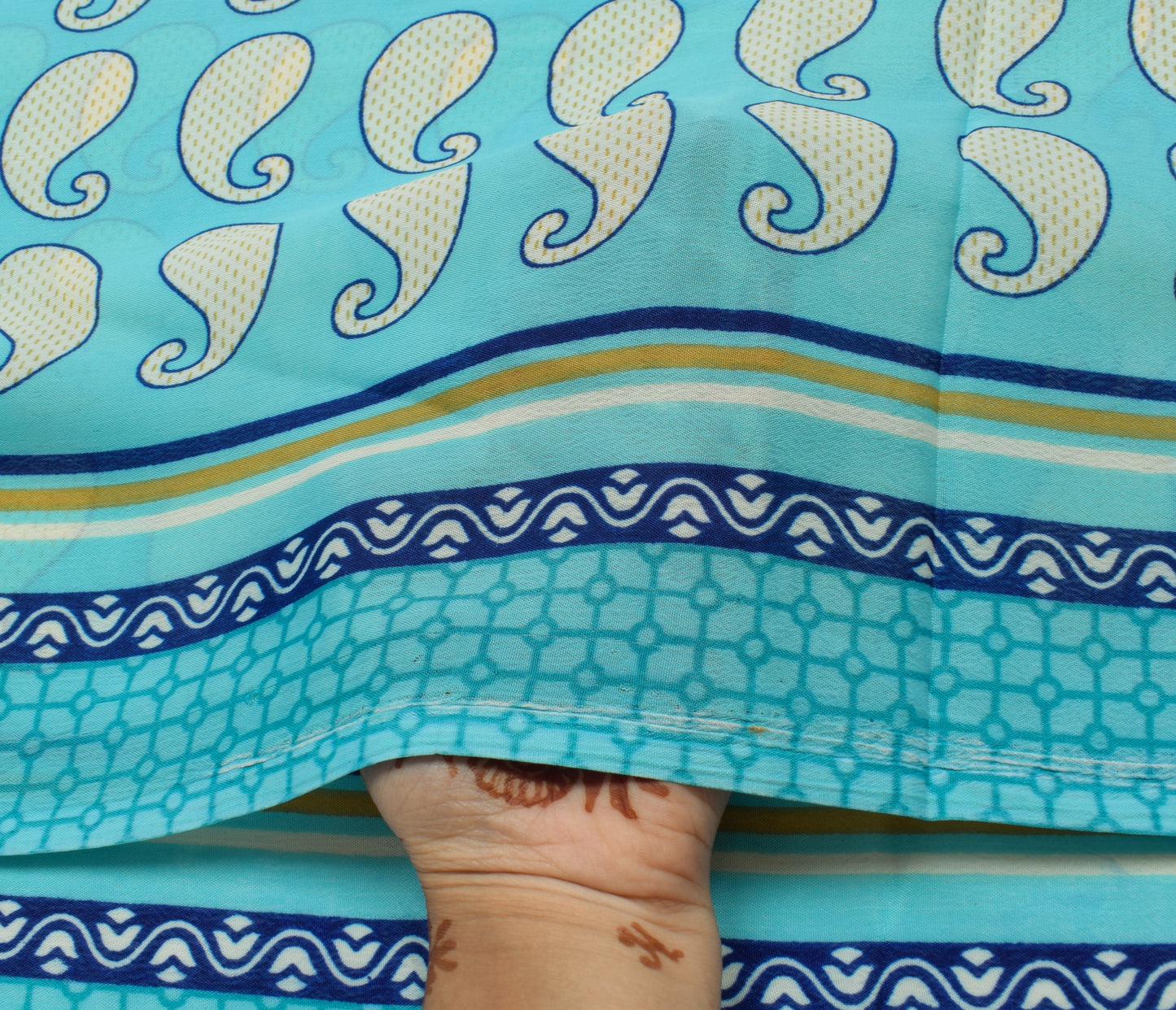 Sushila Vintage Indian Saree Blend Crepe Silk Printed Floral Soft Craft Fabric