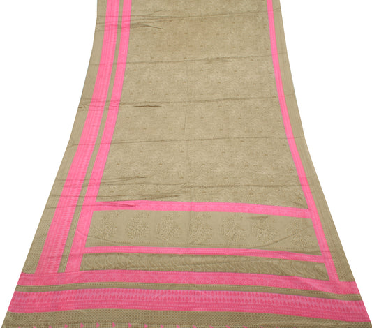 Sushila Vintage Brown Saree Blend Crepe Silk Printed Paisley Soft Craft Fabric