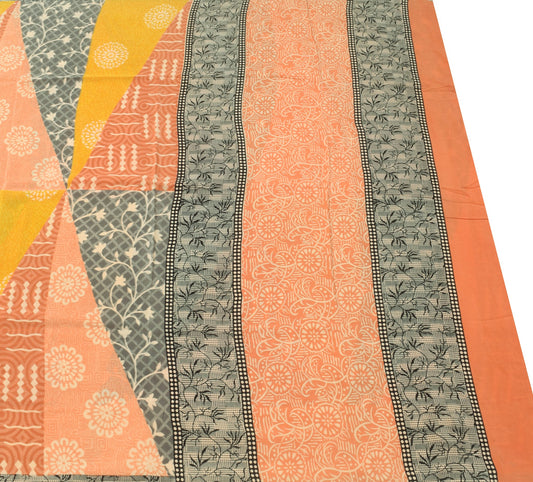Sushila Vintage Saree 100% Pure Crepe Silk Printed Multi-Color Soft Craft Fabric