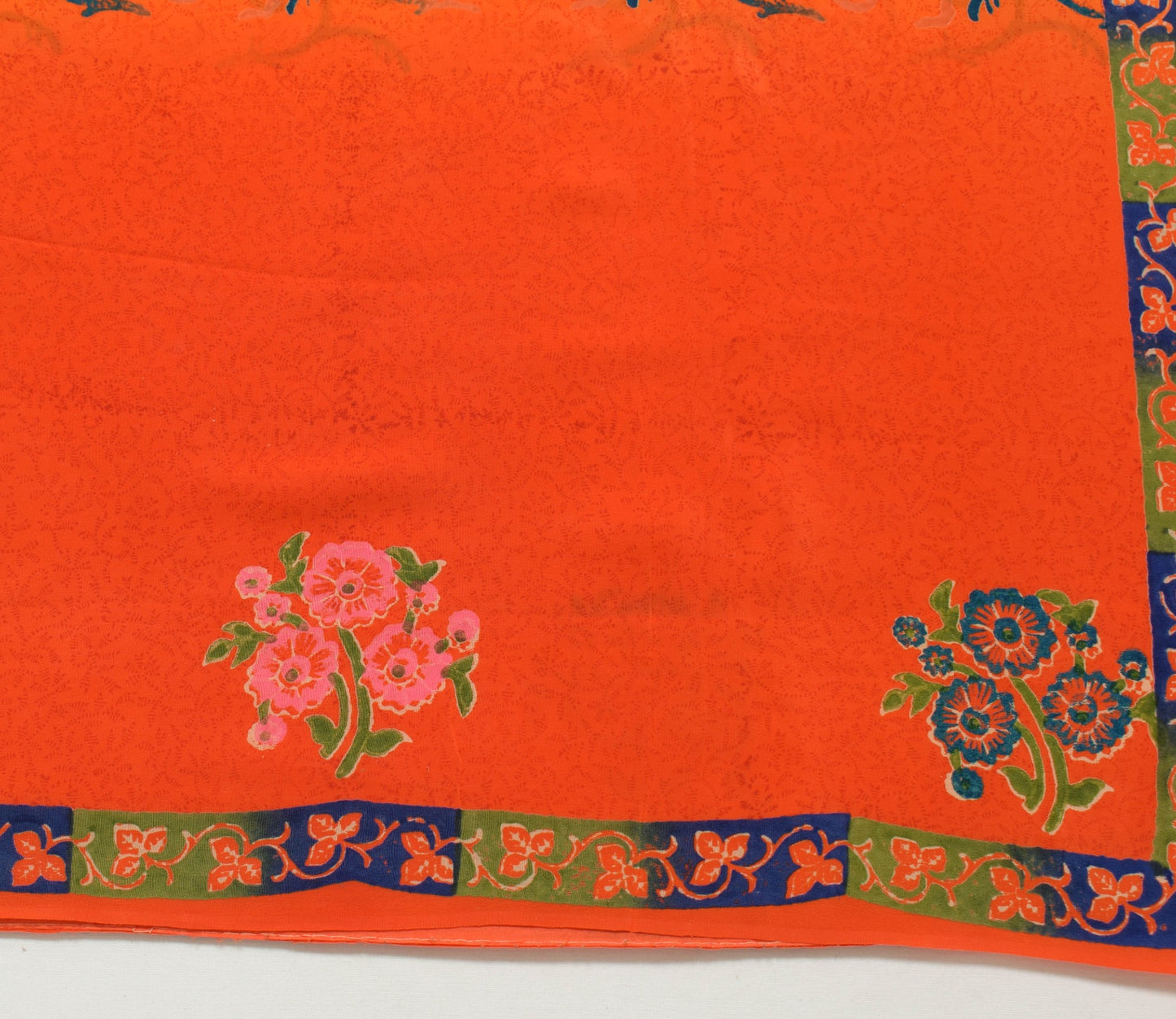 Sushila Vintage Dark Orange Saree Pure Crepe Silk Printed Floral Soft Fabric