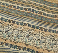 Sushila Vtg Floral Brown Shade Saree Crepe Silk Hand Block Printed Soft Fabric