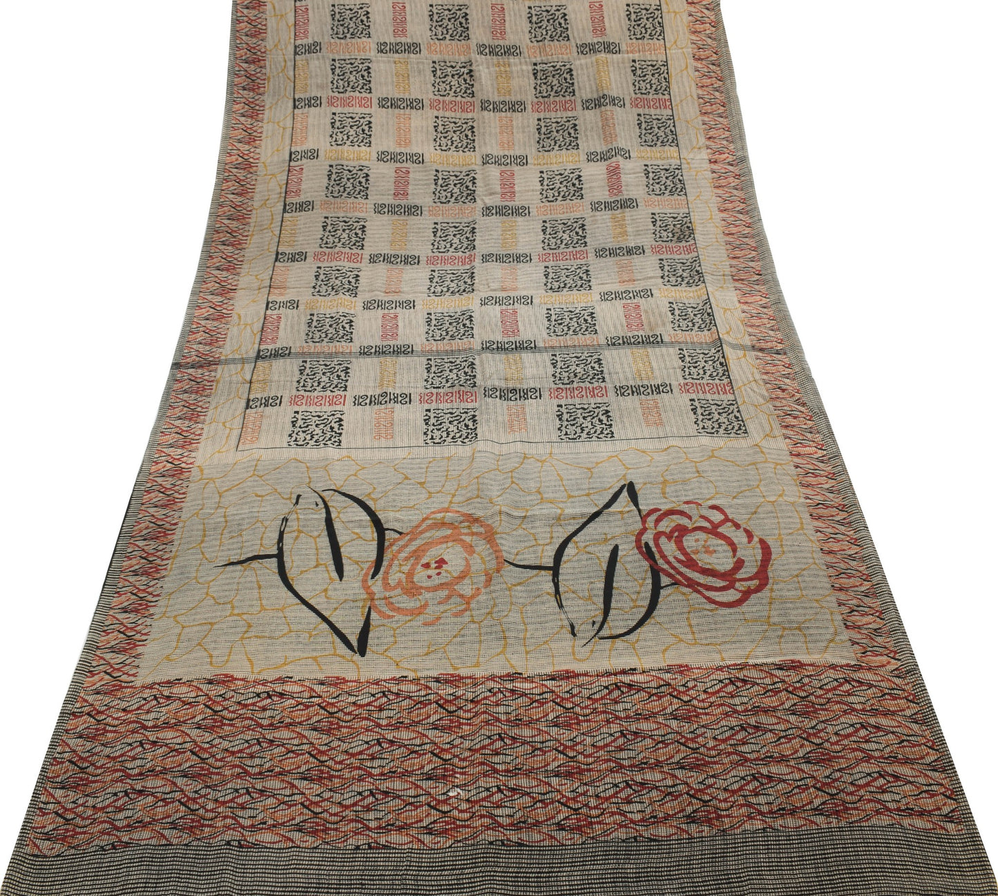 Sushila Vintage Indian Saree 100%Pure Crepe Silk Printed Dress Craft Soft Fabric