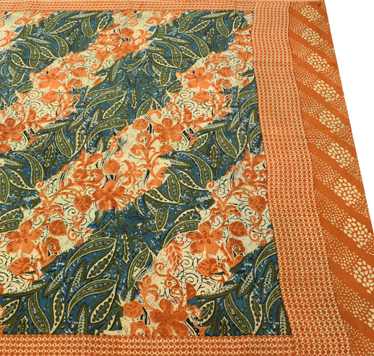 Sushila Vintage Saree 100% Pure Crepe Silk Printed Multi-Color Waman Soft Fabric