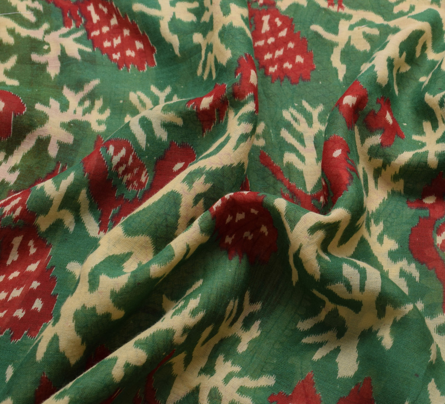 Sushila Vintage Green Saree 100% Pure Cotton Printed Floral Soft Craft Fabric