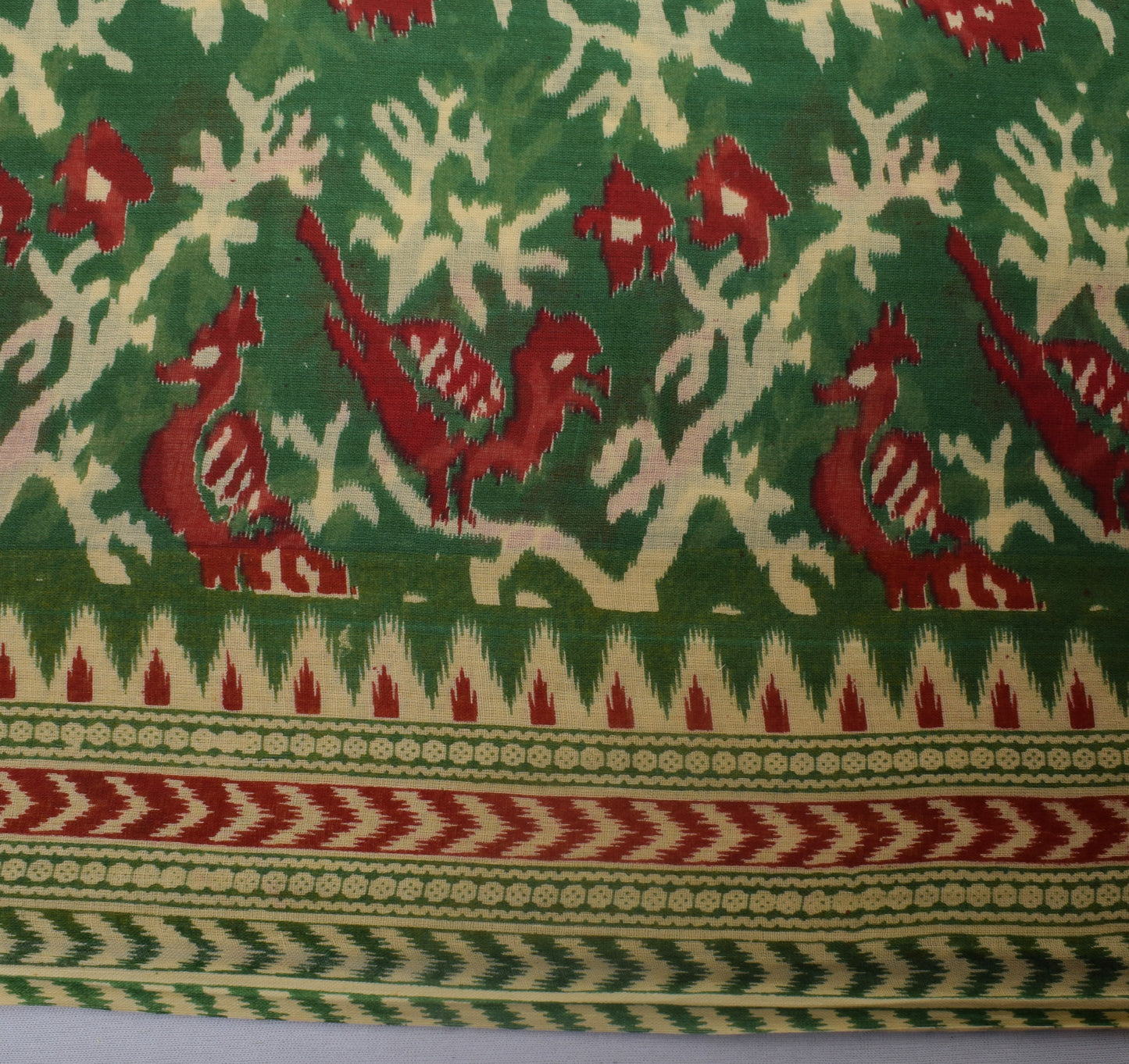 Sushila Vintage Green Saree 100% Pure Cotton Printed Floral Soft Craft Fabric