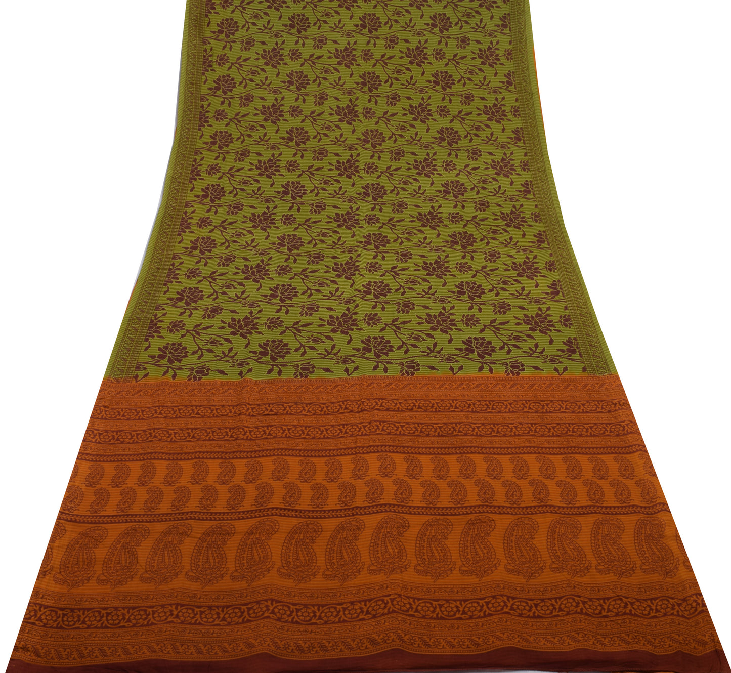 Sushila Vintage Green Saree 100% Pure Cotton Printed Floral Soft Craft Fabric