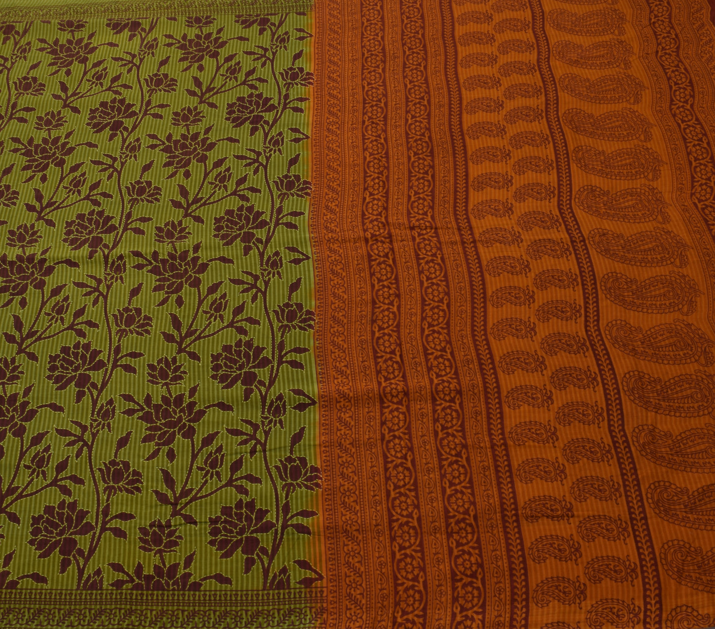 Sushila Vintage Green Saree 100% Pure Cotton Printed Floral Soft Craft Fabric