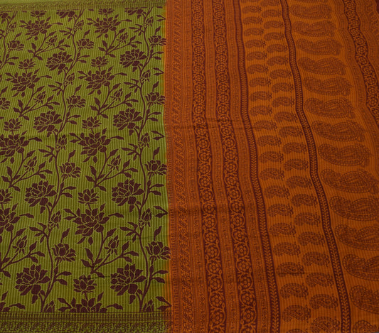 Sushila Vintage Green Saree 100% Pure Cotton Printed Floral Soft Craft Fabric
