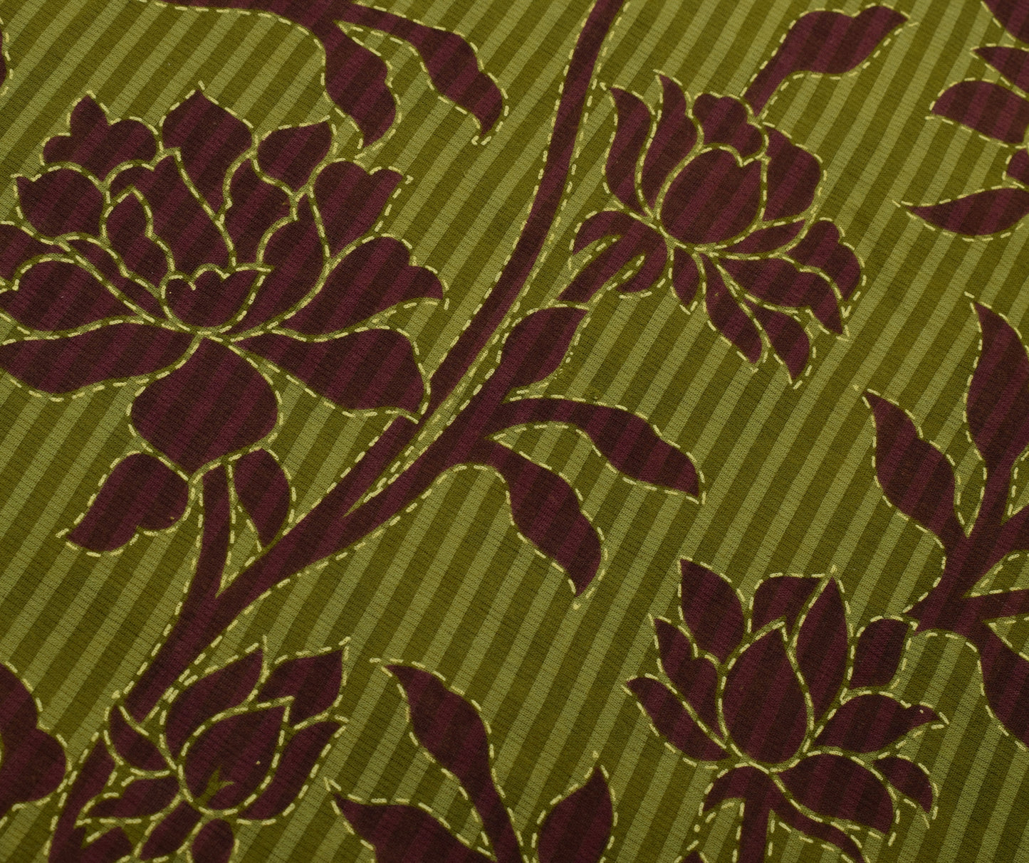 Sushila Vintage Green Saree 100% Pure Cotton Printed Floral Soft Craft Fabric