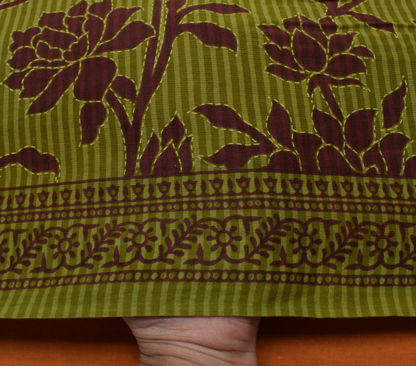 Sushila Vintage Green Saree 100% Pure Cotton Printed Floral Soft Craft Fabric