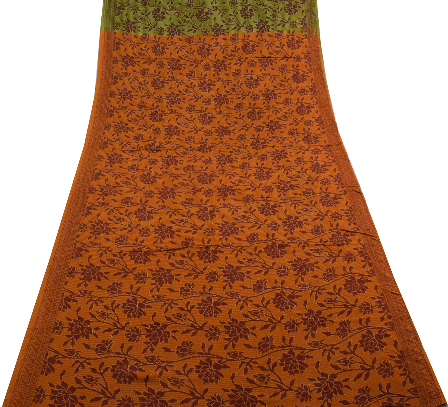 Sushila Vintage Green Saree 100% Pure Cotton Printed Floral Soft Craft Fabric