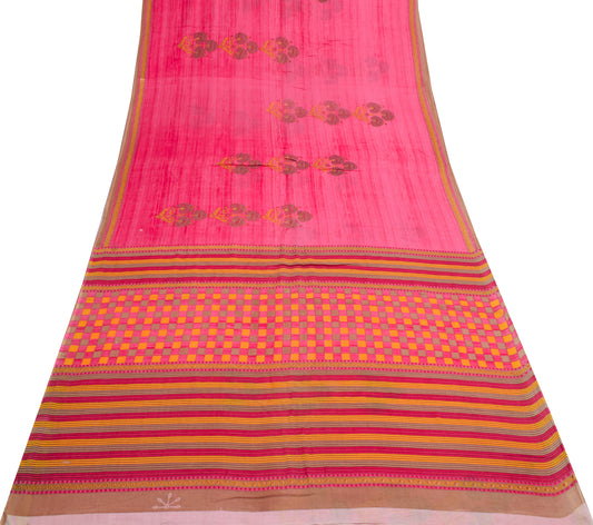 Sushila Vintage Dark Pink Saree 100%Pure Cotton Printed Floral Soft Craft Fabric