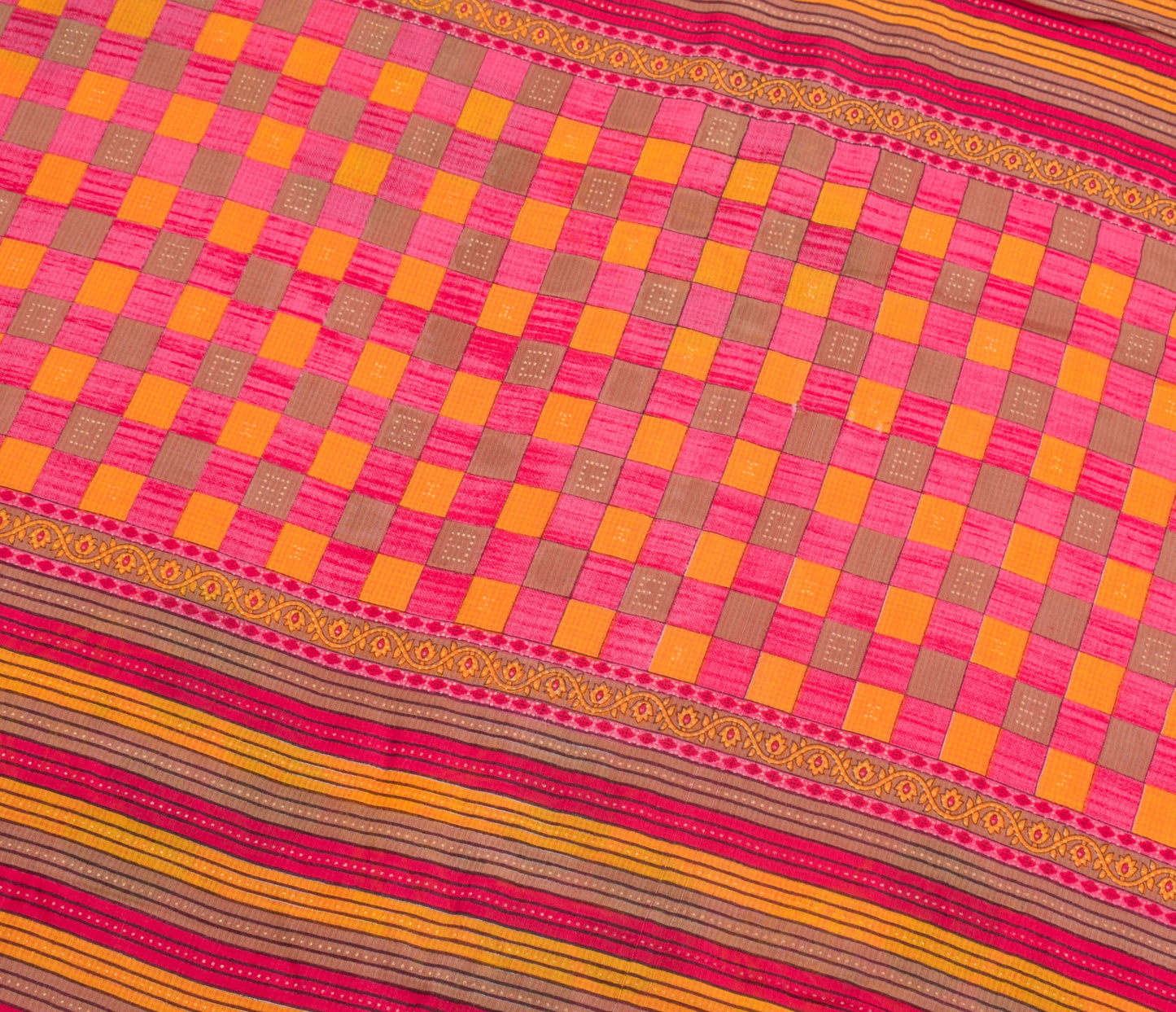 Sushila Vintage Dark Pink Saree 100%Pure Cotton Printed Floral Soft Craft Fabric