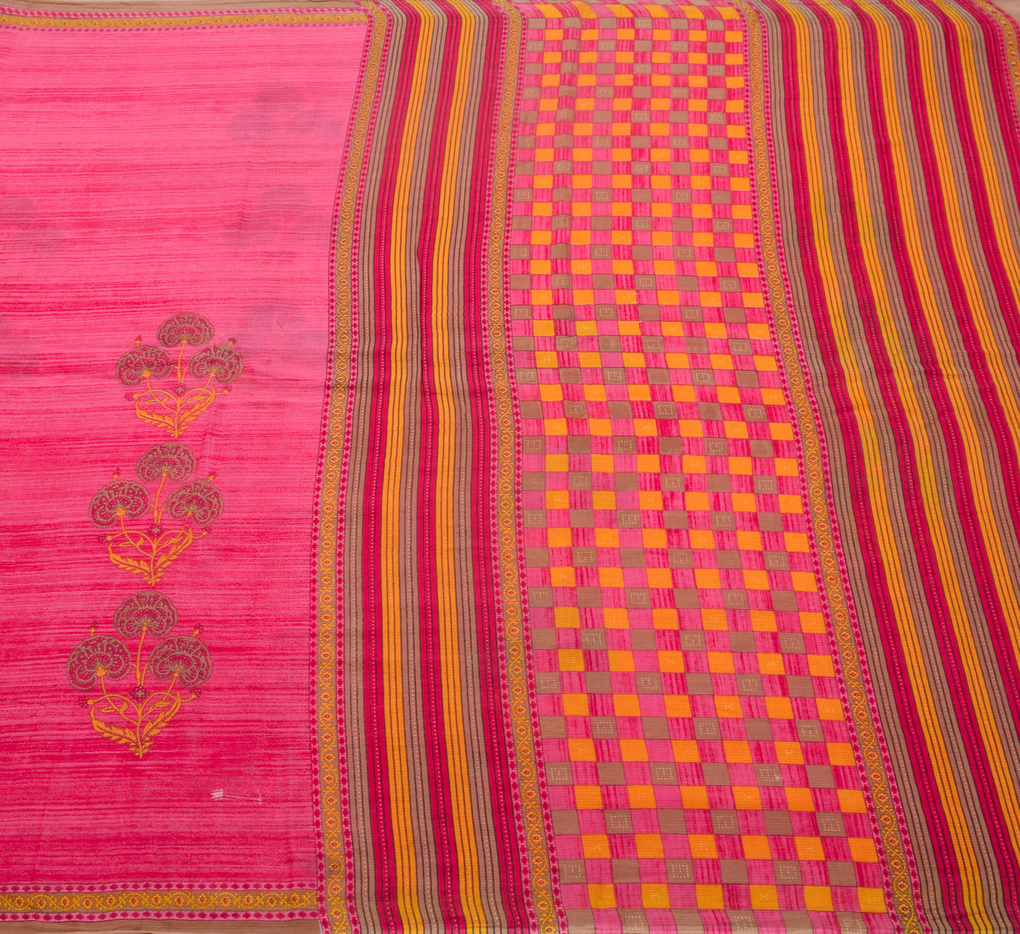 Sushila Vintage Dark Pink Saree 100%Pure Cotton Printed Floral Soft Craft Fabric