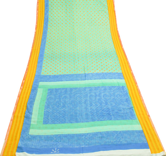 Sushila Vintage Green Saree 100% Pure Cotton Printed Floral Soft Craft Fabric